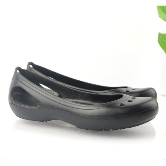 CROCS Womens Kadee Ballet Flat Size 10 Black Slip On Shoe Casual Comfy Beach - Picture 1 of 14